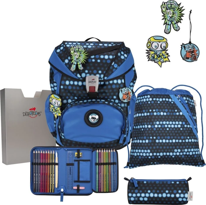DerDieDas ErgoFlex Exklusiv Superflash Blue Robot Schulrucksack-Set, 5-tlg.