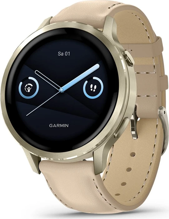 Garmin Venu 4S lunar gold/bone/light sand leather