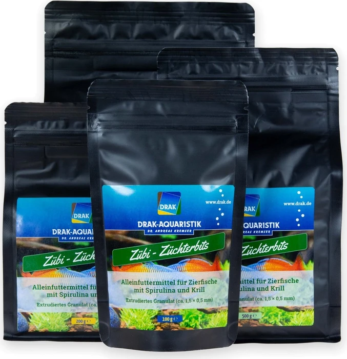 DRAK-Aquaristik Zübi, Züchter-Bits mit Spirulina und Krill, Standbodenbeutel, 100g