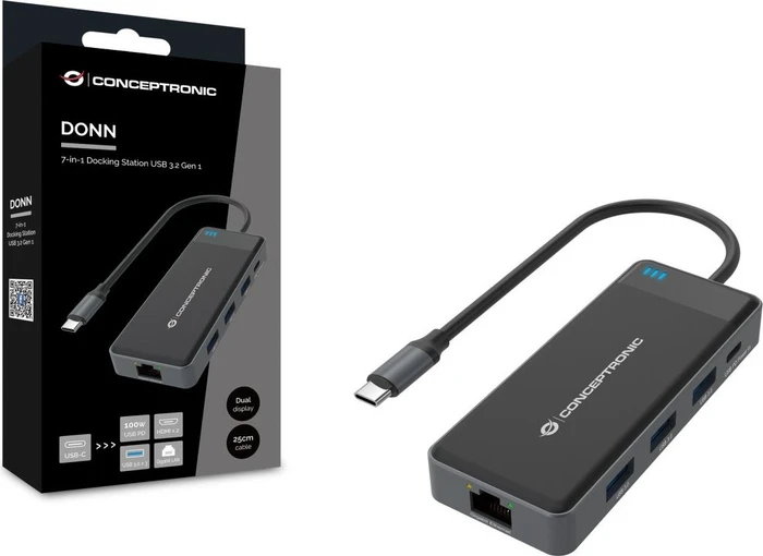 Conceptronic 7-in-1 Dockingstation, USB-C 3.0 [Stecker]