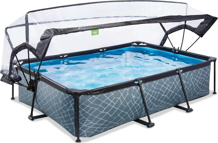 Exit Toys Stone Frame Pool mit Filterpumpe und Abdeckung rechteckig 300x200x65cm