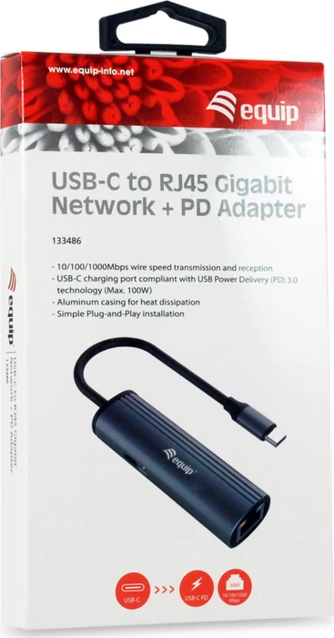 Equip USB-C-auf-RJ45-Gigabit-Netzwerk + PD 100W, USB-C 3.0 [Stecker]