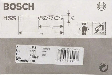 Bosch Professional HSS-R Spiralbohrer, 5.6x57x93mm, 10 Stück