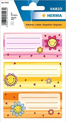 Herma Buchetiketten Blumengesichter, 76x35mm, mehrfarbig, 3 Blatt (9 Etiketten)