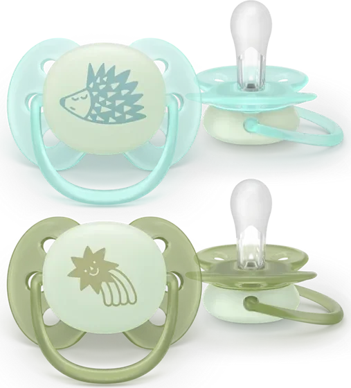 Philips Avent ultra soft nighttime Beruhigungsschnuller, 0-6M, Silikon, 2 Stück