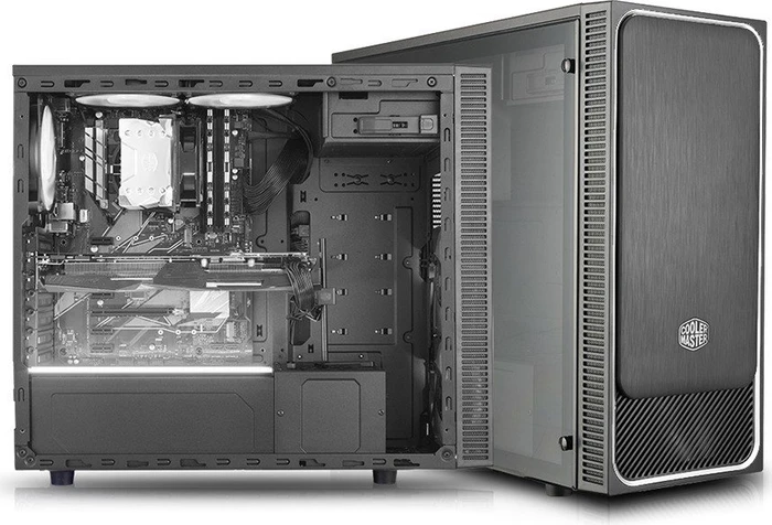 Cooler Master MasterBox E500L Window schwarz/silber, Acrylfenster, Lüfter LED weiß