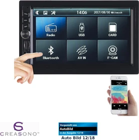 Creasono 2-DIN-MP3-Autoradio mit Touchdisplay, Bluetooth, Freisprecher