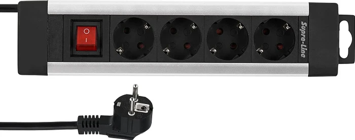 REV Ritter SupraLine mit Schalter, 4-fach, 1.9m, silber/schwarz