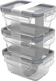 Rotho Click & Lock Glas Kühlschrankdose Aufbewahrungsbehälter 500ml horizontblau, 3 Stück