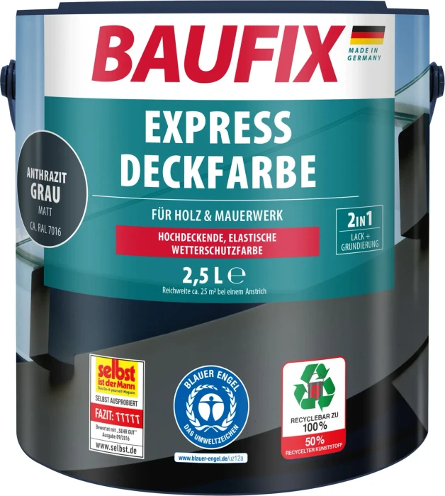 Baufix Express Deckfarbe Wetterschutzfarbe anthrazitgrau, 2.5l