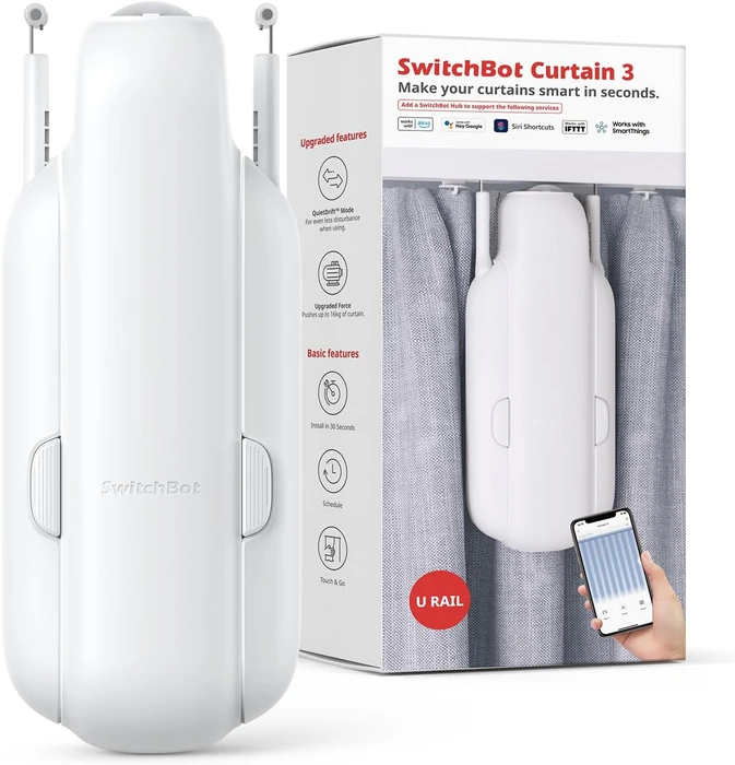SwitchBot Curtain 3 "U Rail" weiß, für U-förmige Schienen, elektrischer Vorhangmotor