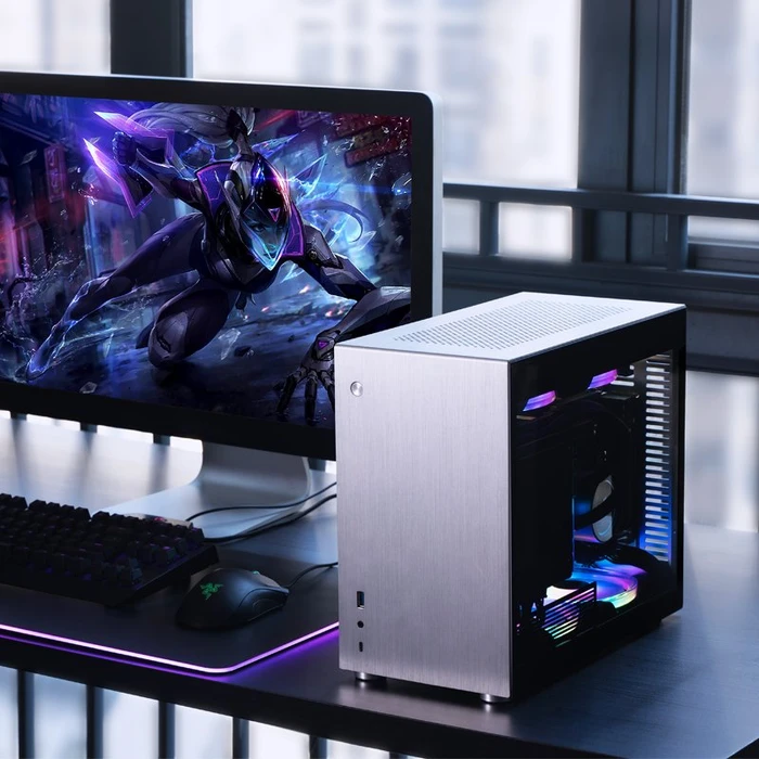 Jonsbo V10, silber, Glasfenster, Mini-ITX