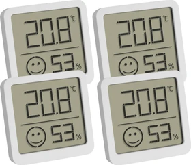 TFA Dostmann Thermo-Hygrometer mit Komfortzone weiß, digital, 4 Stück