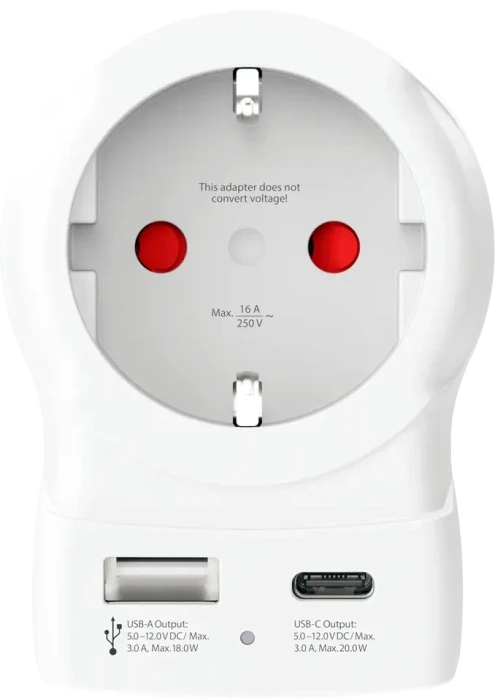 Skross Europe to UK USB AC20PD, 1x USB-A, 1x USB-C