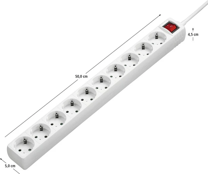 Hama Steckdosenleiste mit Schalter, 10-fach, 3m, weiß