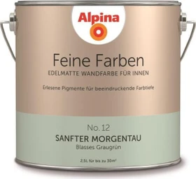 Alpina Farben Feine Farben No. 12 Sanfter Morgentau innen blasses graugrün edelmatt grau, 2.5l