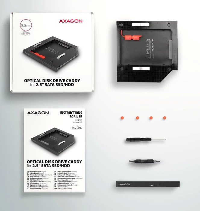 Axagon 2.5" auf 5.25" SlimLine, 9.5mm Bauhöhe, Einschubadapter