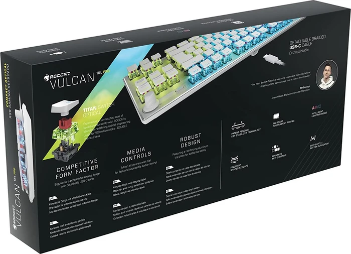 Roccat Vulcan TKL Pro, LEDs RGB, Arctic White, weiß/silber, Titan Optical Linear, USB, DE