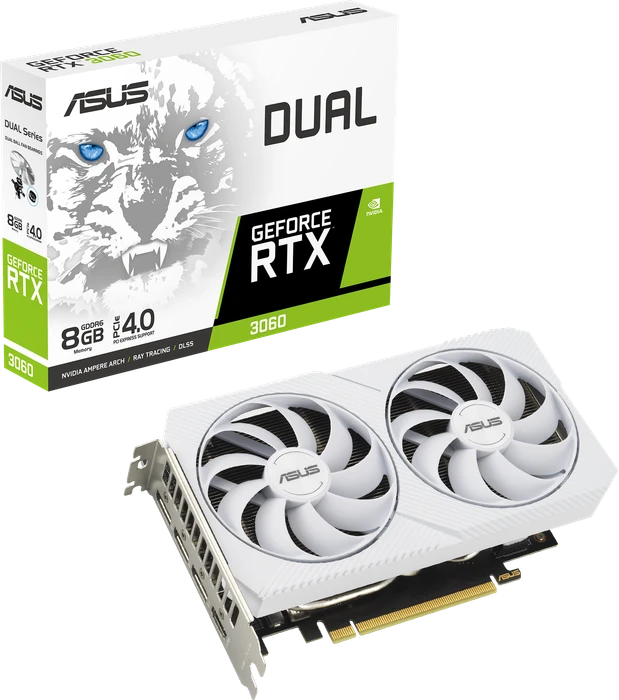 ASUS Dual GeForce RTX 3060 White, DUAL-RTX3060-8G-WHITE, 8GB GDDR6, HDMI, 3x DP