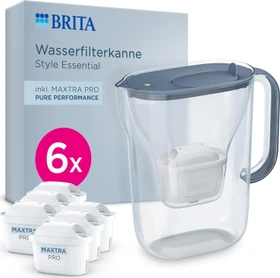 Brita Style Essential Tischwasserfilter inkl. 6 Kartuschen Pro steinblau