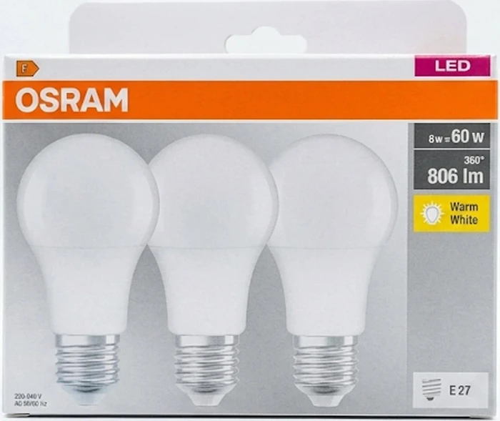 Osram Ledvance LED Base Classic A 60 8W/827 E27 Frosted, 30 Stück