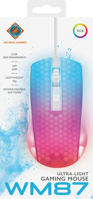 Deltaco WM87 RGB Ultralight Gaming Mouse weiß/transluzent, USB