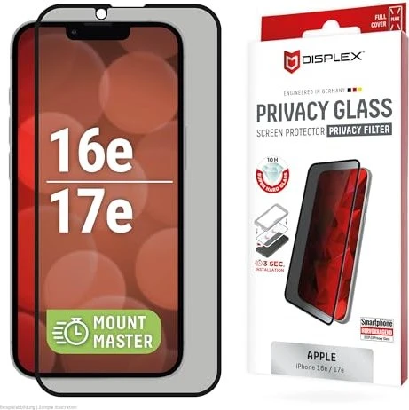Displex Privacy Glass mit Mount Master für Apple iPhone 16e/17e