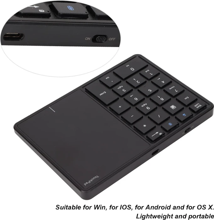 Zunate Wireless Numeric Keypad with Touchpad, schwarz, Bluetooth