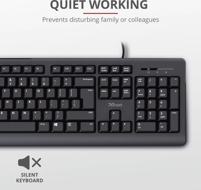 Trust TK-150 Silent Keyboard, schwarz, USB, US