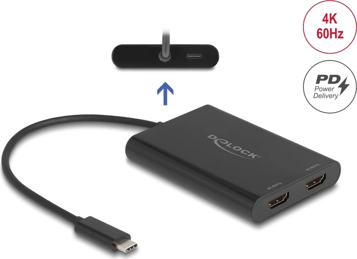 DeLOCK USB-C auf 2x HDMI Adapter mit USB PD, USB-C 3.0 [Stecker]