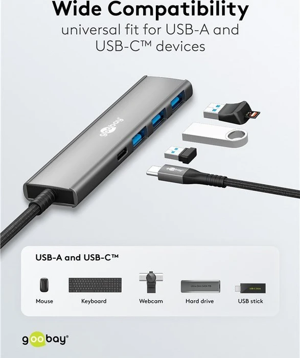 Wentronic goobay Slim 4-Port USB-Hub, 1x USB-C 3.0/3x USB-A 3.0, USB-C 3.0 [Stecker]