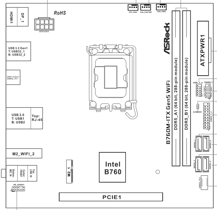 ASRock B760M-ITX Gen5 WiFi (Intel 1700)