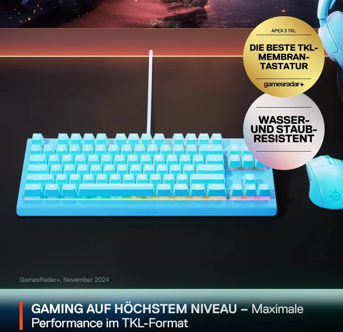 SteelSeries Apex 3 TKL, Auqa, blau, LEDs RGB, USB, US