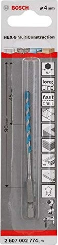Bosch Professional HEX-9 MultiConstruction Mehrzweckbohrer, 4x45x90mm, 1 Stück