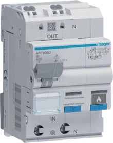 Hager Fehlerlichtbogen-Schutzeinrichtung AFDD mit FI-LS 1P+N 6kA B-6A 30mA Typ A 3M