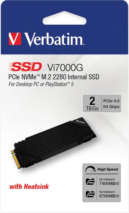 Verbatim Vi7000G PCIe NVMe SSD 2TB, M.2 2280 / M-Key / PCIe 4.0 x4, Kühlkörper