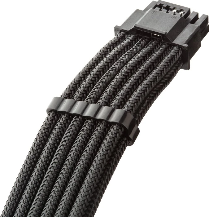 CableMod C-Series Pro ModMesh, 12V-2x6 Kabel, StealthSense, Corsair Type 5, 16-Pin PCIe Stecker auf 16-Pin PCIe 5.1 12V-2x6 Stecker, Adapterkabel, 90°, schwarz, 65cm