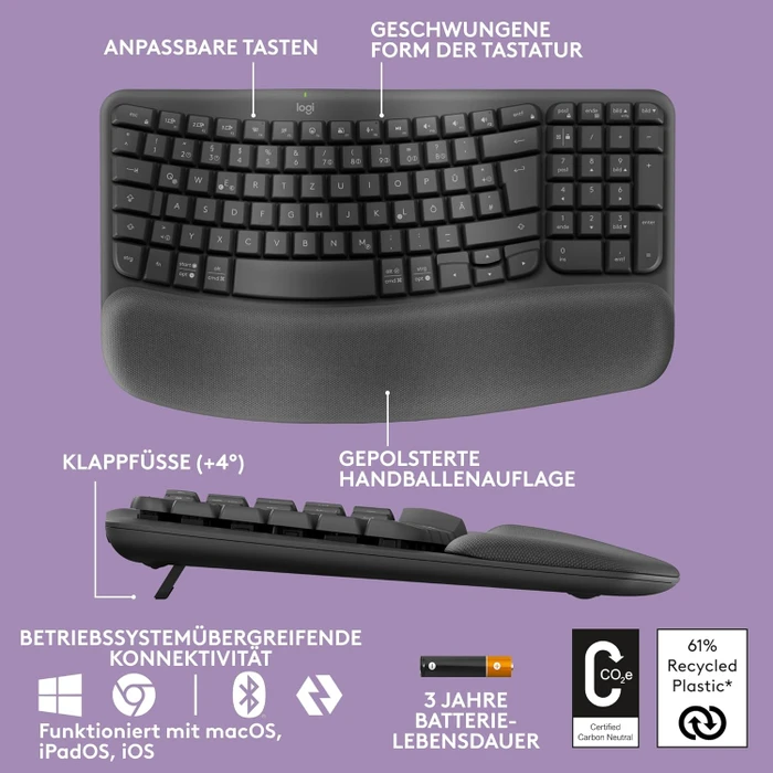 Logitech Wave Keys, Grafit, Logi Bolt, USB/Bluetooth, DE