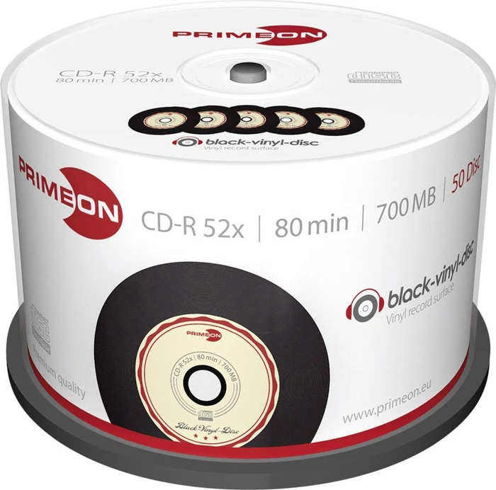 Primeon black-vinyl-disc CD-R 80min/700MB, 52x, 50er Spindel