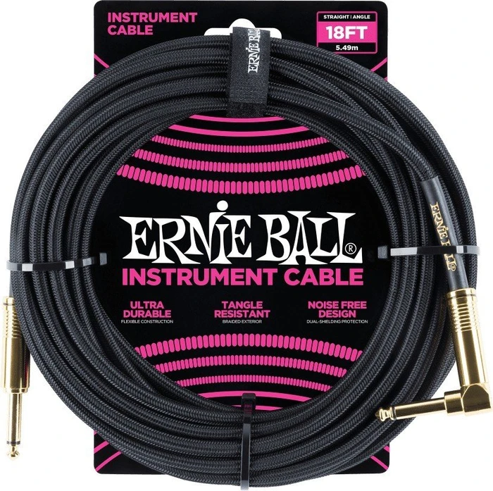 Ernie Ball 18' Braided Straight/Angle Instrument Cable Black