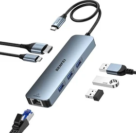 Benfei 6-in-1 USB-C Hub, 3x USB-A 3.0, USB-C 3.0 [Stecker]