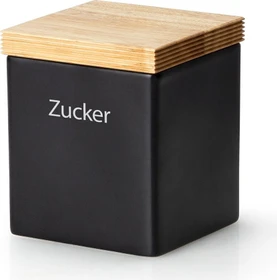 Continenta Vorratsdose quadratisch mit Holzdeckel und Silikonring Zucker matt schwarz