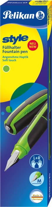 Pelikan Style neongrün/schwarz, rechte Hand/linke Hand, mittel, Faltschachtel