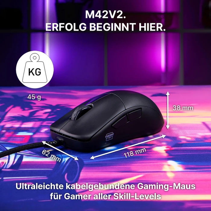 Cherry XTRFY M42V2 Ultra-Light Gaming Mouse schwarz, USB