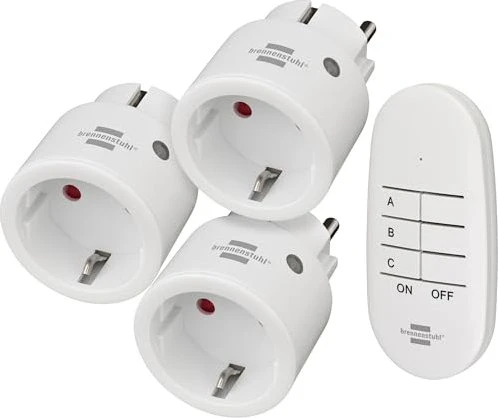 Brennenstuhl Funkschalt-Set Mini 3+1 Comfort-Line, 3er Funksteckdosen-Set mit Fernbedienung