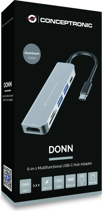 Conceptronic 6-in-1 Dockingstation, USB-C 3.0 [Stecker]