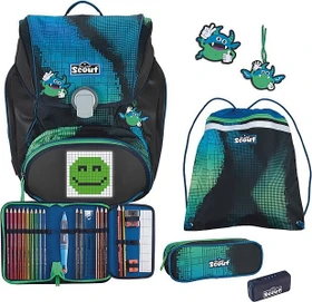 Scout Alpha Movie Star Blue Pixel mit PowerBank Schultaschen-Set, 4-tlg.