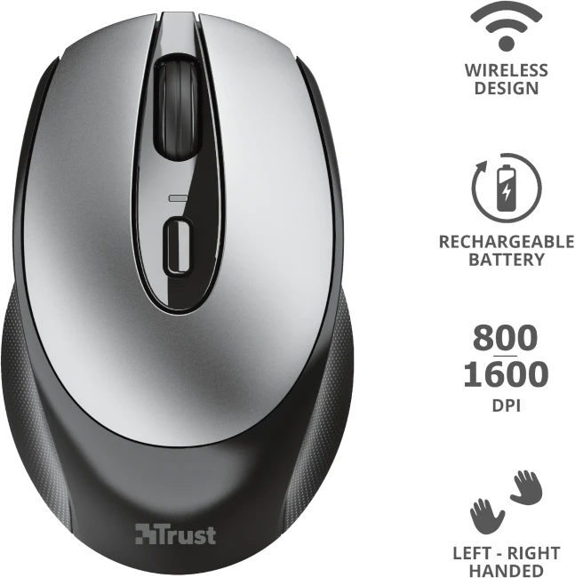 Trust Zaya Rechargeable Wireless Mouse grau/schwarz, USB