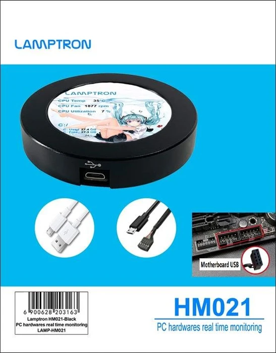 Lamptron HM021 Hardware Monitor für CPU-Kühlblock/Wasserkühlung, 2.1"