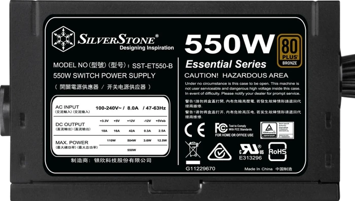 SilverStone Essential Bronze ET550-B 550W, ATX 2.4